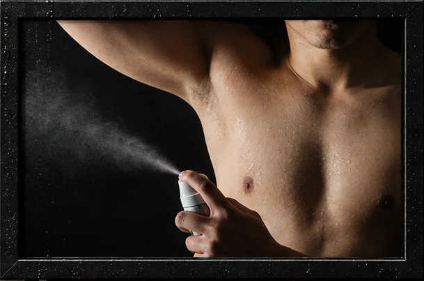 Framed underarm spray application reference.