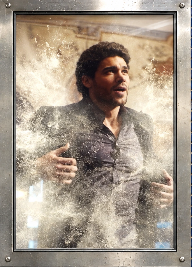 Metal-framed central hero engulfed in a dramatic splash, from Tone + Style.